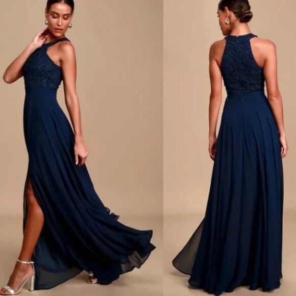 Lulus navy blue lace chest sleeveless formal maxi dress wedding party Sz XL NWOT - Picture 11 of 12
